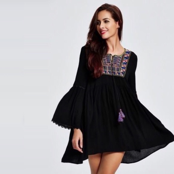 Dresses & Skirts - 💥 CLEARANCE Cut Out Back Embroidered Bell Sleeve Swing Dress